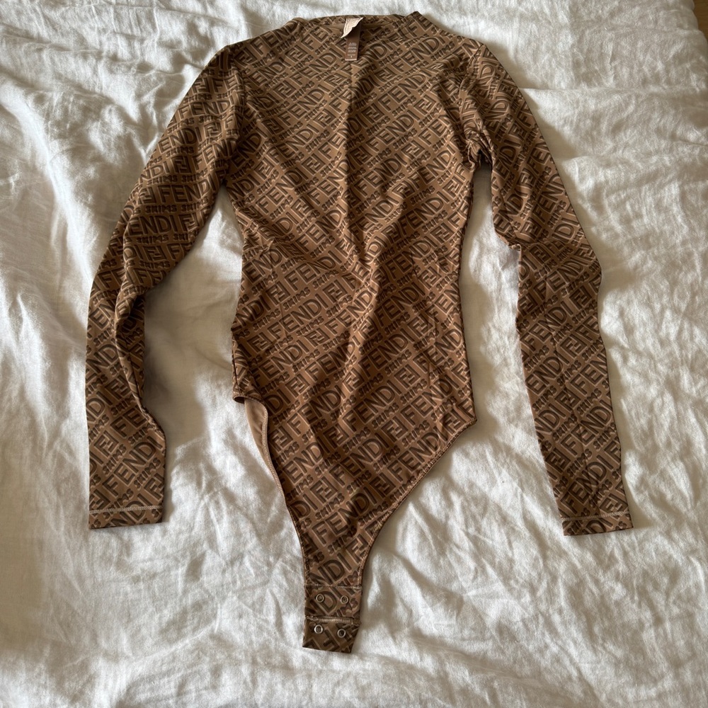 Fendi x Skims Brown Long Sleeve Bodysuit Size Small